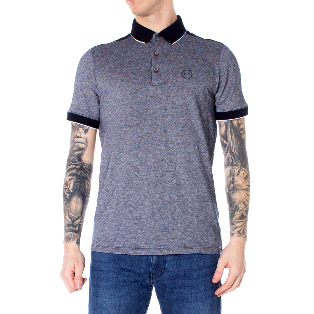 Urban Heritage in Blue: Das melierte Armani Exchange Polo-Shirt